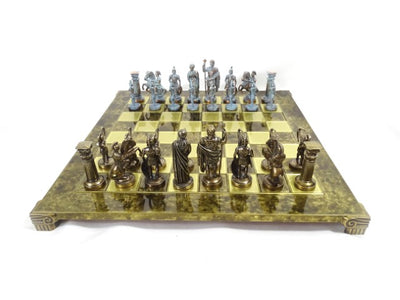 Messing-Schachspiel Bogenschützen 44x44 cm mit individueller Gravurmöglichkeit – luxuriöses Geschenk für Mythologie- und Strategie-Liebhaber, hochwertige handgefertigte Figuren  