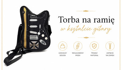 Schultertasche in Gitarrenform mit Malteserkreuz – personalisiertes Geschenk für Gitarristen
