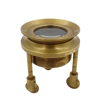 Dreibein-Lupe MAG-0015 mit Messinggehäuse, goldfarben, Gravurpersonalisierung möglich, ideales Geschenk für Juweliere und Philatelisten, Höhe 7 cm, Vergrößerung x3
