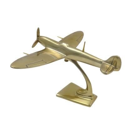 Modell des Jagdflugzeugs Spitfire aus Aluminium in Gold mit personalisierbarer Gravur