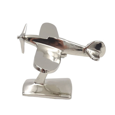 Modell eines einmotorigen Flugzeugs N-0896 aus Aluminium in Silber, 17x14x11 cm