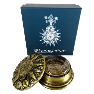 Messing-Renaissance-Sonnenkompass mit Gravur – elegantes Vintage-Geschenk, Höhe 4,5 cm, Durchmesser 8,5 cm