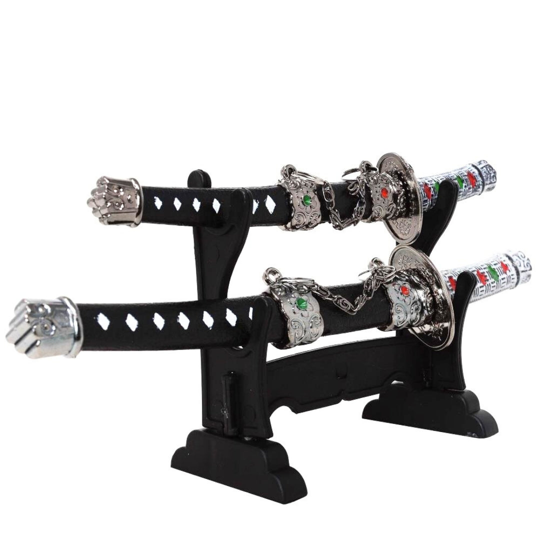 Brieföffner-Set mit Gravur – Brieföffner in Form von Samurai-Katanaschwertern SW-201 – Personalisiertes Geschenk fürs Büro, aus Metall und Kunststoff, Klingenlänge 9,5 cm und 12 cm, elegante Dekoration für Arbeitszimmer oder Homeoffice  