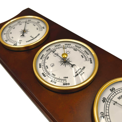 Elegante Retro-Wetterstation 36 cm mit Gravur – Barometer, Thermometer, Hygrometer im Holzgehäuse