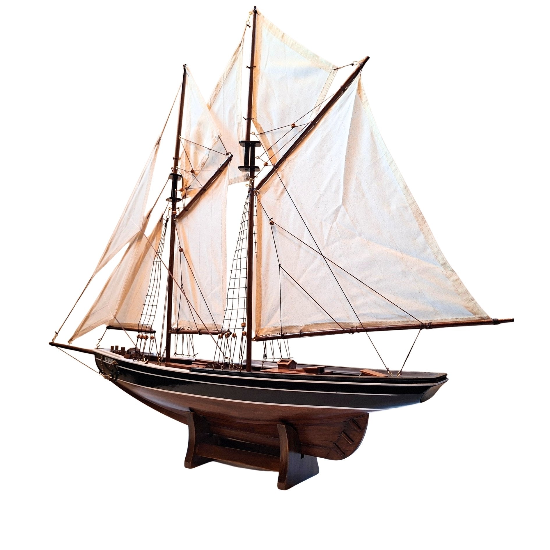 Modell des Bluenose-Schoners 78 cm mit Gravur – elegante maritime Holzdekoration, Geschenk für Segel- und Meeresgeschichtsfreunde mit natürlichen Segeln