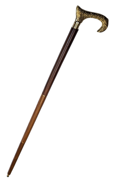 Holzgehstock mit goldenem Griff - faltbar - elegantes Geschenk mit Möglichkeit zur Personalisierung durch Gravur - 91,5 cm, braun mit Messinggriff