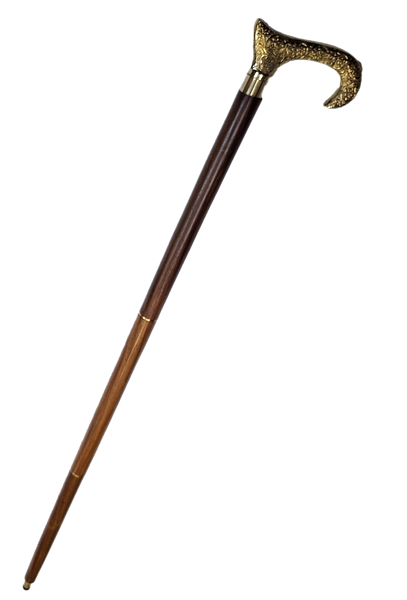 Holzgehstock mit goldenem Griff - faltbar - elegantes Geschenk mit Möglichkeit zur Personalisierung durch Gravur - 91,5 cm, braun mit Messinggriff