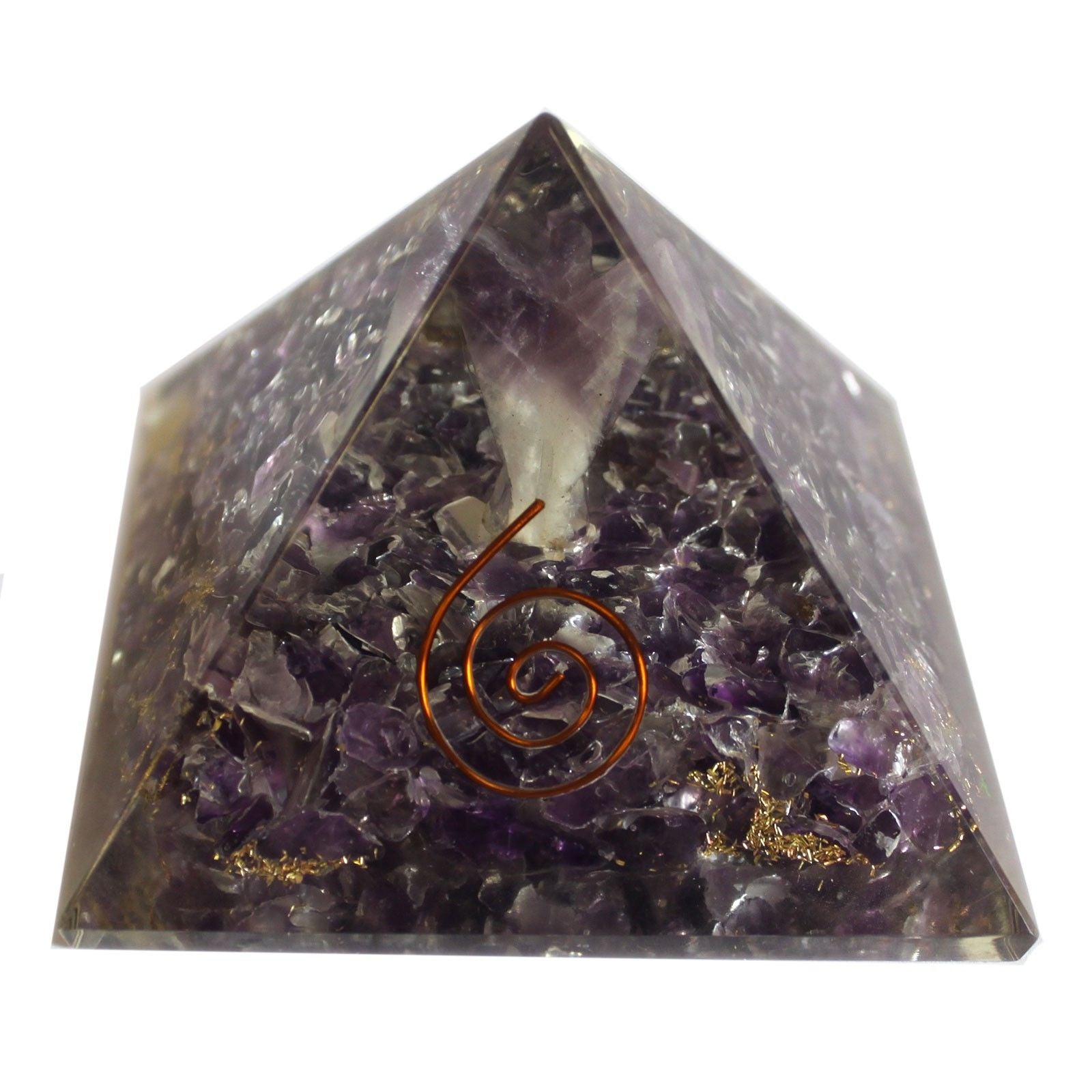 Magische Orgonit-Pyramide 70 mm - Engel mit esoterischen Objekten, grünlichem Inneren und handgefertigter Ausführung