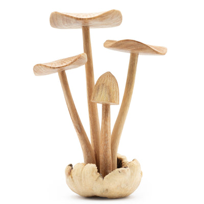 Handgeschnitzte Waldpilze - Set mit 4 großen Pilzen aus Naturholz, ideales Geschenk - Höhe 14 cm, einzigartiger rustikaler Stil, perfekt für die Innendekoration
