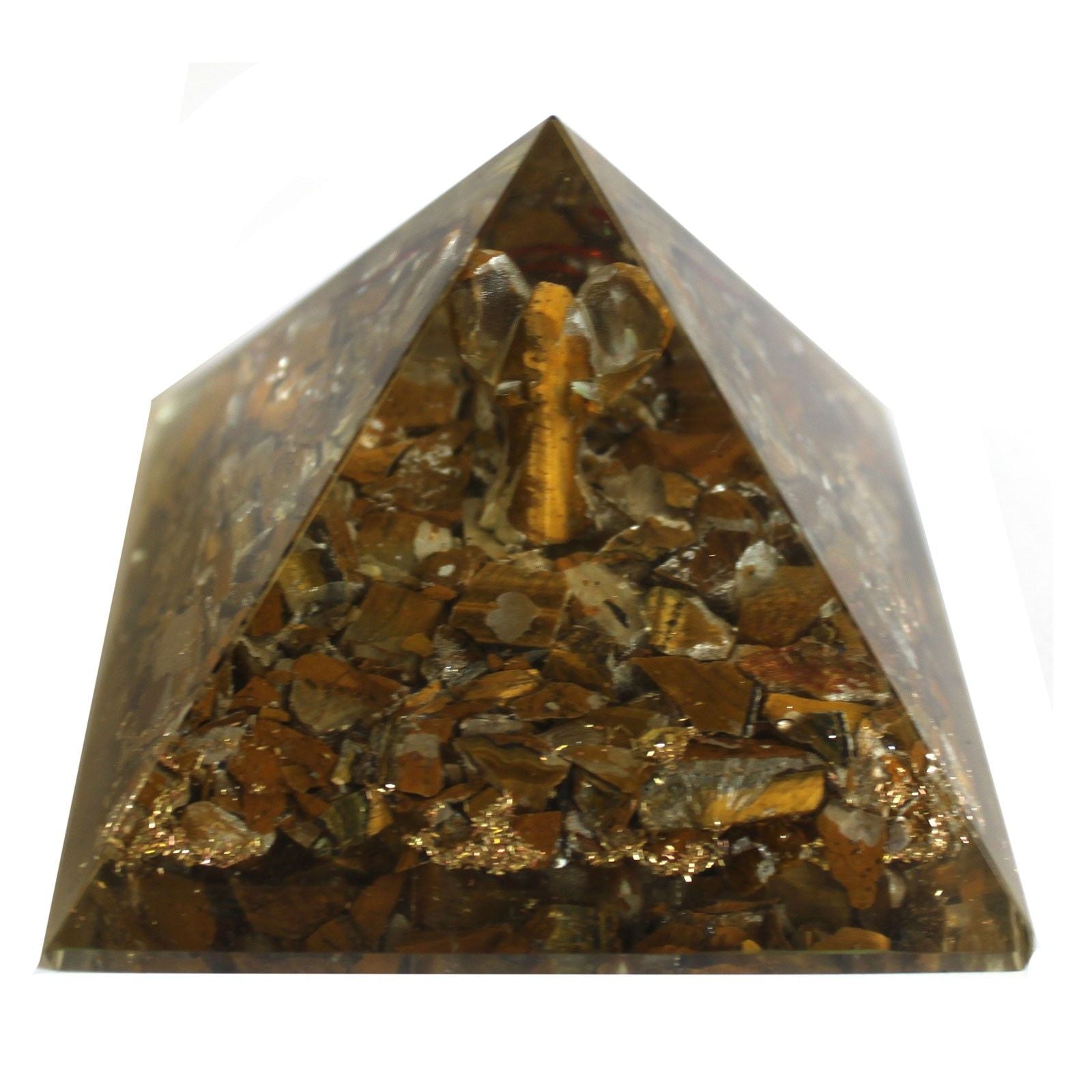 Magische Orgonit-Pyramide 70 mm - Engel mit esoterischen Objekten, grünlichem Inneren und handgefertigter Ausführung