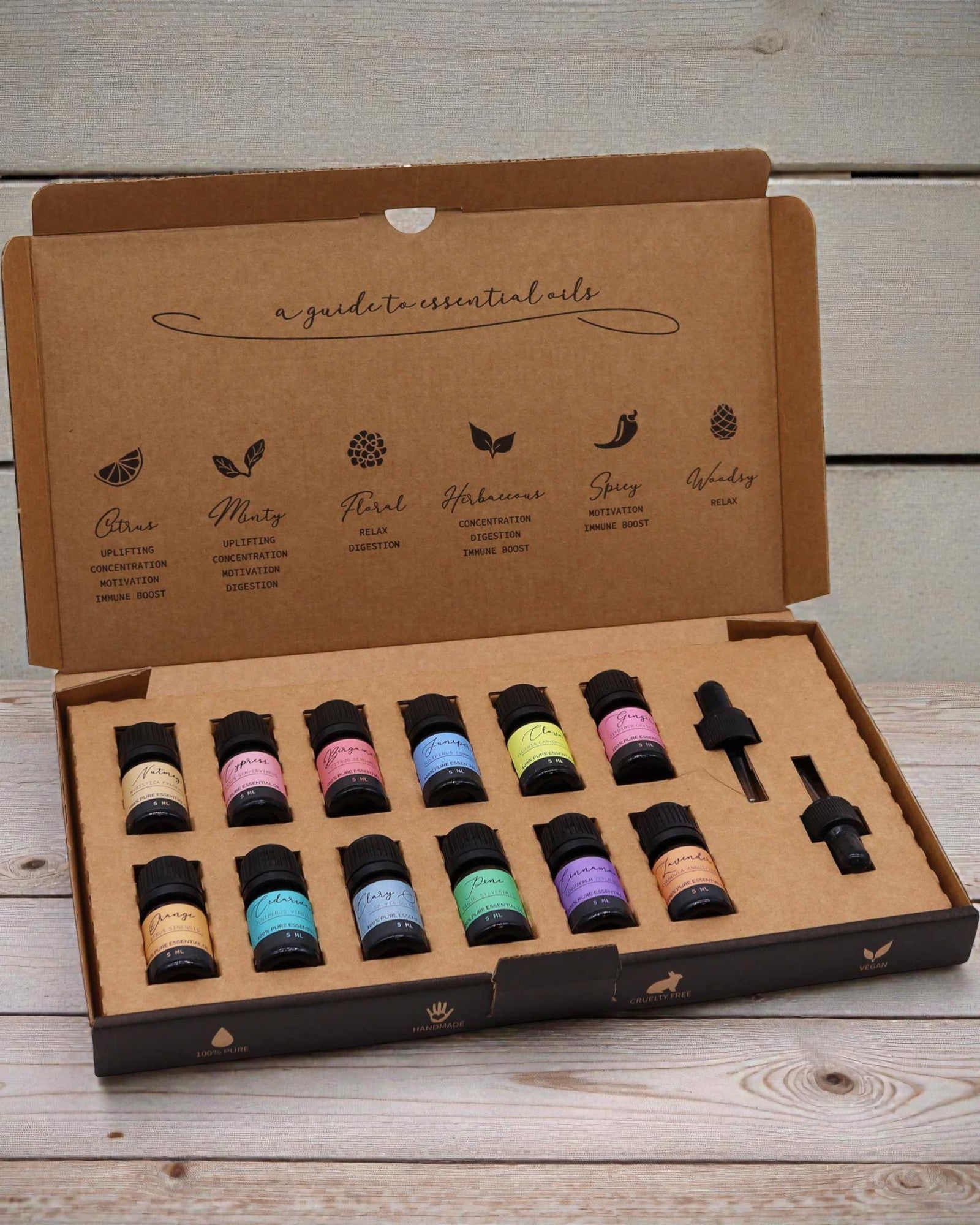 Herbstliche Harmonie der Natur – Luxuriöses Set mit 12 ätherischen Ölen à 5 ml mit Tropfpipetten