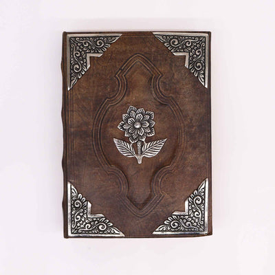 Elegantes Notizbuch Hefty Brown Tan mit Zinc-Rose-Motiv