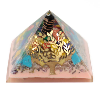 Orgonit-Pyramide 70mm - Baum aus Edelsteinen, Kupfer und Metalleinlagen