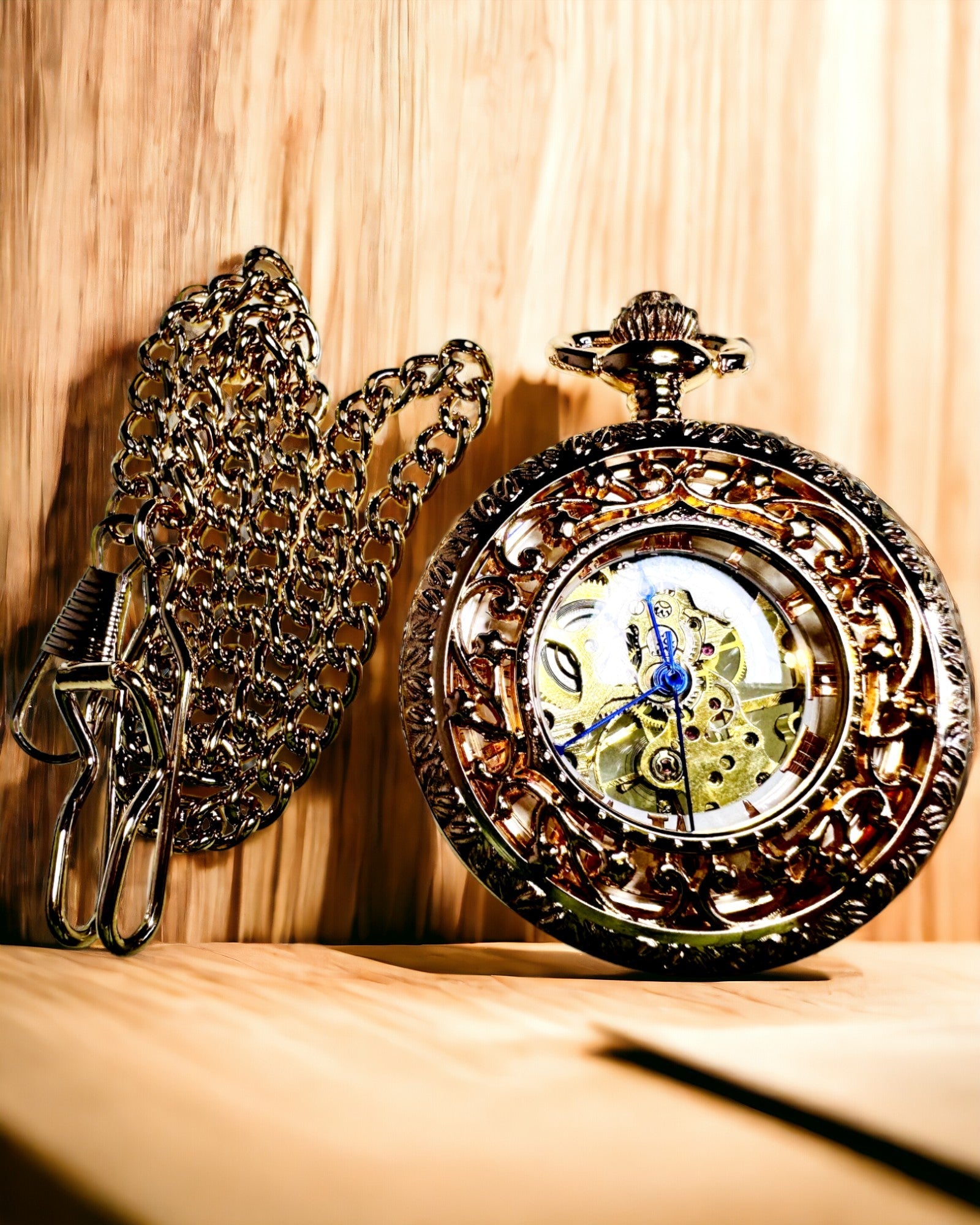 Vintage-Taschenuhr mit transparentem Zifferblatt und Skelettmechanismus