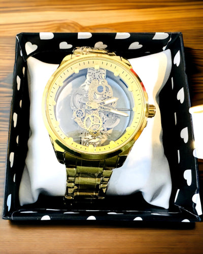 Herren-Sportuhr mit beidseitigem, transparentem Quarzwerk und Aluminiumarmband – Ideal als Geschenk. Personalisierung mit Gravur