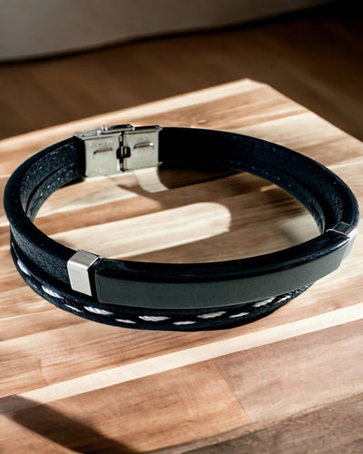 Sportarmband aus PU-Leder und Edelstahl mit Gravurmöglichkeit – 3 Farben