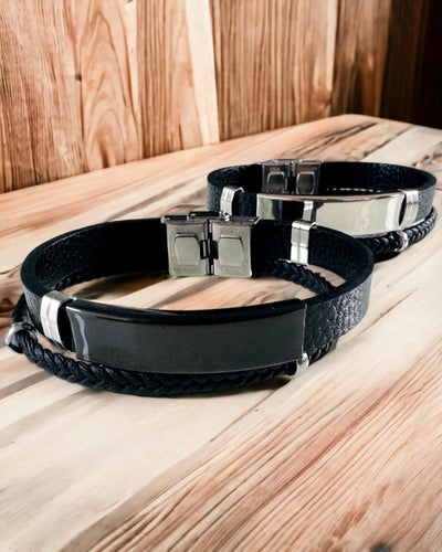 Herrenarmband aus PU-Leder und Edelstahl mit Gravurmöglichkeit – Erhältlich in Zwei Farbvarianten