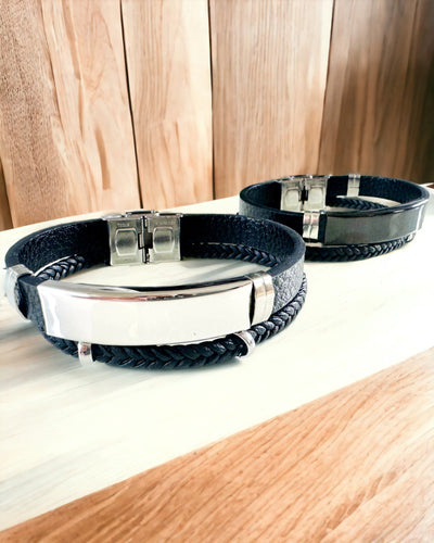 Herrenarmband aus PU-Leder und Edelstahl mit Gravurmöglichkeit – Erhältlich in Zwei Farbvarianten