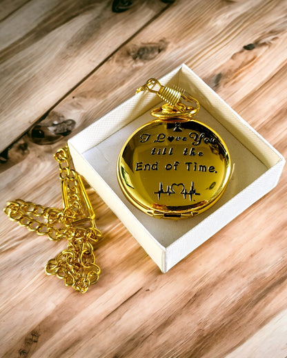 Goldfarbene Retro-Taschenuhr mit Gravurmöglichkeit