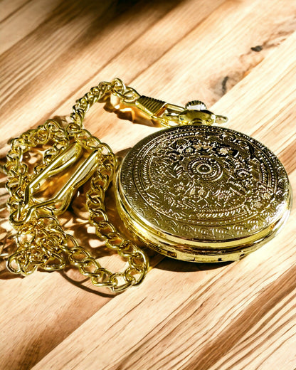 Goldfarbene Retro-Taschenuhr mit Gravurmöglichkeit