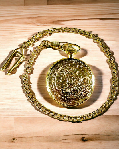 Goldfarbene Retro-Taschenuhr mit Gravurmöglichkeit