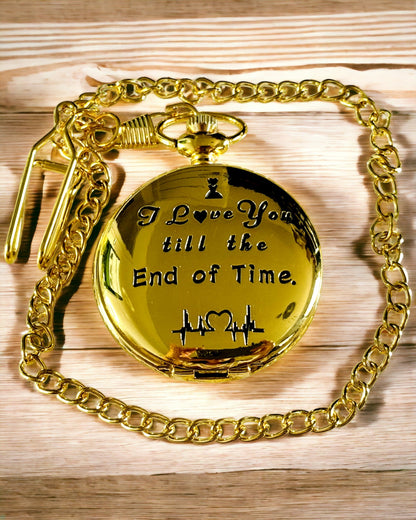 Goldfarbene Retro-Taschenuhr mit Gravurmöglichkeit