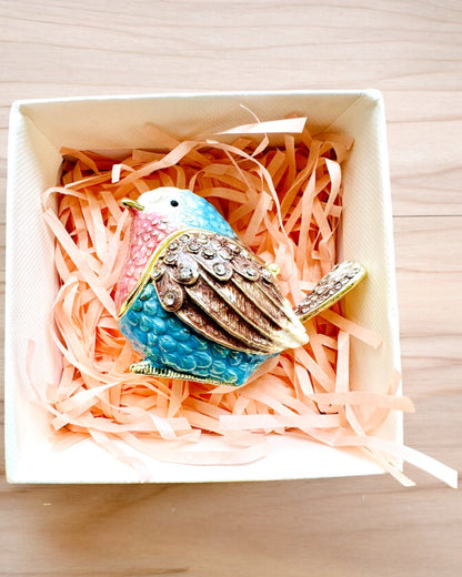 Bunter Spatz mit Gravur - Zauberhaftes Versteck für Schätze