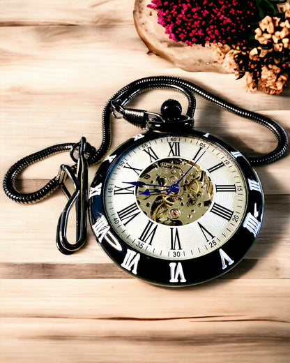 Mechanische Taschenuhr mit sichtbarem Uhrwerk – Personalisierungsoption