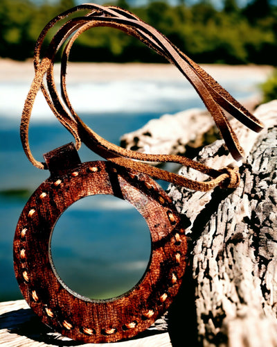 Indische Lupe Artefakt, Leder, handgefertigt - Personalisierung mit Gravur möglich