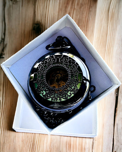 Taschenuhr "Eterna Eleganz", personalisiertes Geschenk, Gravur. Farbe Schwarz
