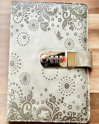 Exklusives Notizbuch, PU-Leder, A5 mit Zahlenschloss - "Secret Journal", Personalisierung mit Gravur