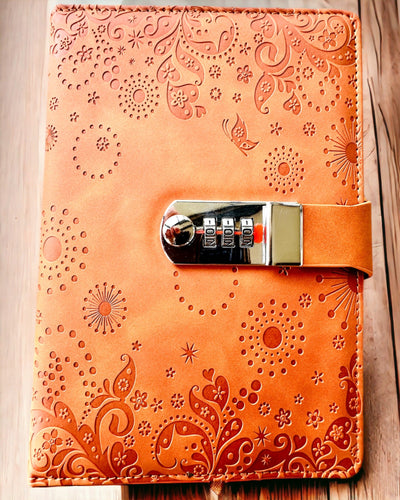 Exklusives Notizbuch, PU-Leder, A5 mit Zahlenschloss - "Secret Journal", Personalisierung mit Gravur