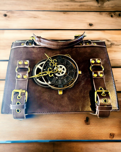 Crossbody-Tasche mit Vintage-Uhrenmotiv - Vielseitige Satchel-Tasche mit PU-Lederstruktur
