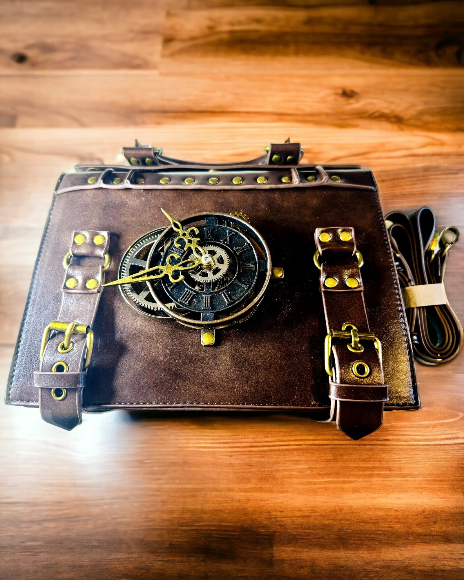 Crossbody-Tasche mit Vintage-Uhrenmotiv - Vielseitige Satchel-Tasche mit PU-Lederstruktur