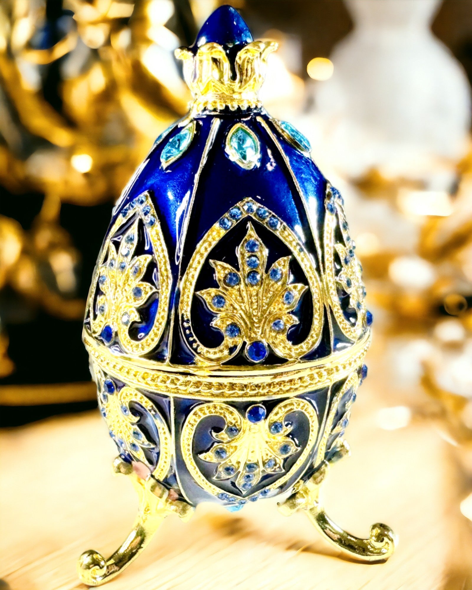 Exklusives Fabergé-Ei - dunkelblaue Farbe – Dekorative Schmuckschatulle aus Emaille