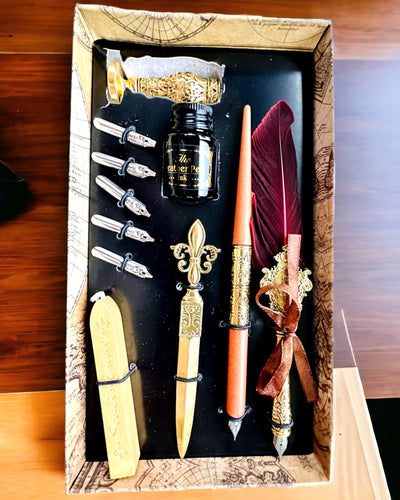 Exklusives Kalligrafie-Set, Tauchfederhalter und Tinten-Set, Personalisierung mit Gravur