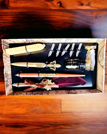 Exklusives Kalligrafie-Set, Tauchfederhalter und Tinten-Set, Personalisierung mit Gravur