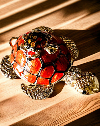 Schmuckkästchen "Schildkrötenfamilie" - Farbe Orange, Personalisierung mit Gravur