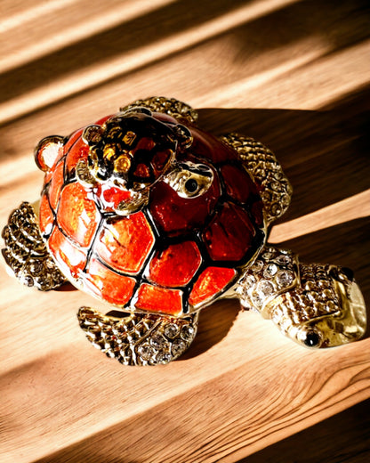 Schmuckkästchen "Schildkrötenfamilie" - Farbe Orange, Personalisierung mit Gravur