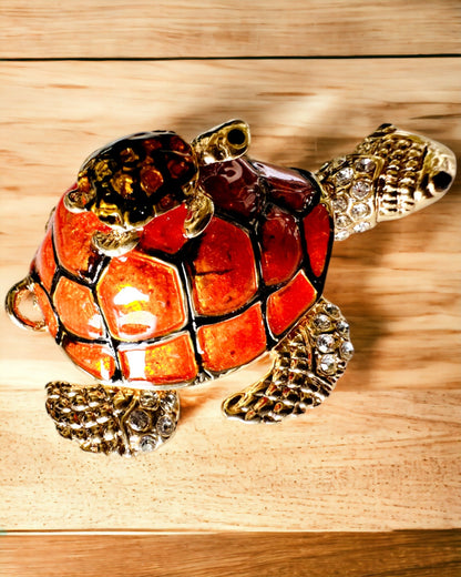 Schmuckkästchen "Schildkrötenfamilie" - Farbe Orange, Personalisierung mit Gravur