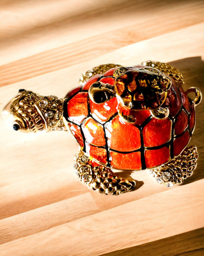 Schmuckkästchen "Schildkrötenfamilie" - Farbe Orange, Personalisierung mit Gravur