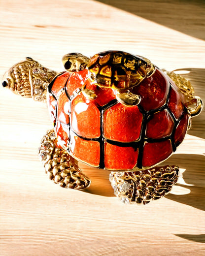 Schmuckkästchen "Schildkrötenfamilie" - Farbe Orange, Personalisierung mit Gravur
