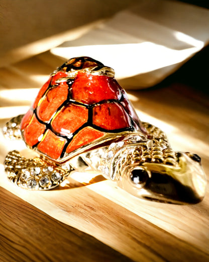 Schmuckkästchen "Schildkrötenfamilie" - Farbe Orange, Personalisierung mit Gravur