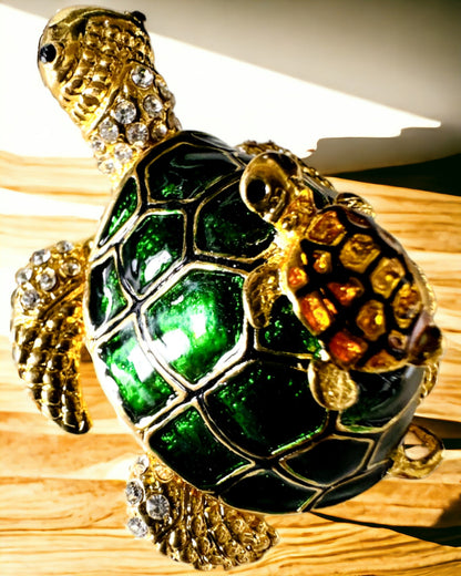Schmuckkästchen "Schildkrötenfamilie" - Farbe Grün, Personalisierung mit Gravur