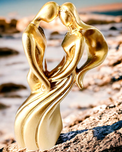 Skulptur der Liebe - "Ewige Leidenschaft" - Kleine dekorative Figur in Goldfarbe mit Gravuroption