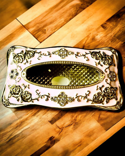 Elegante Rosa Taschentuchbox mit Geprägten Rosen – Luxuriöses Accessoire für Wohnzimmer, Hotel oder Club