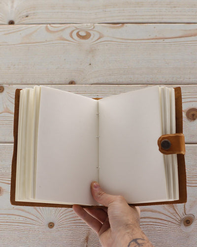 Leder-Notizbuch mit geprägten Blumen – braun (17,8 x 12,7 cm)