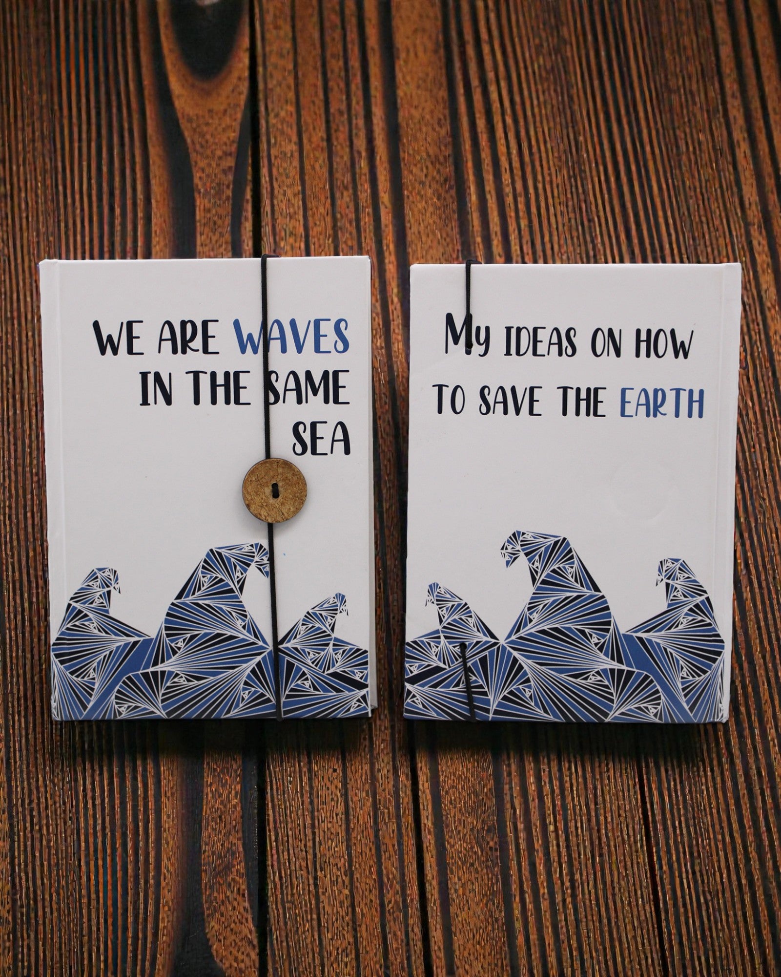 Wellen gemeinsam – kleines Notizbuch mit Band und Kokosknopf 18 × 12,5 cm, 200 Seiten