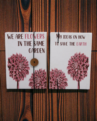 Blumen gemeinsam – kleines Notizbuch mit Band und Kokosknopf 18 × 12,5 cm, 200 Seiten