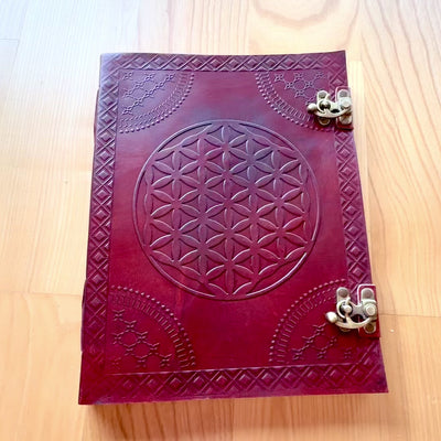 Leder-Notizbuch Lebensmandala Groß – handgeprägt Blume des Lebens 25 × 33 cm